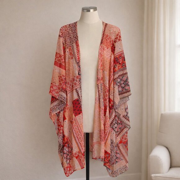 Tops - Orange Peach Patchwork Kimono Duster Size 1X